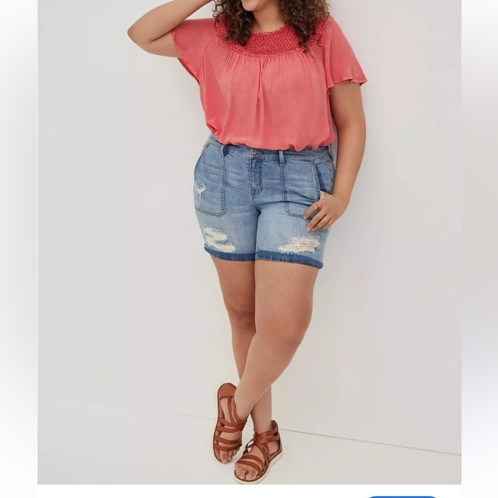 Torrid Pink Smocked Blouse Challis  Flutter Sleeve Top women 1 casual office